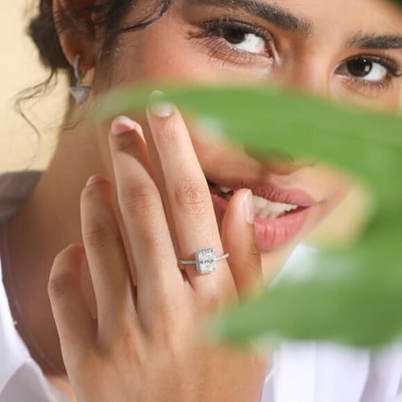 2 Ct Moissanite Women's Ring S925 Sterling Silver Pave Square Diamond - Picture 4 of 5